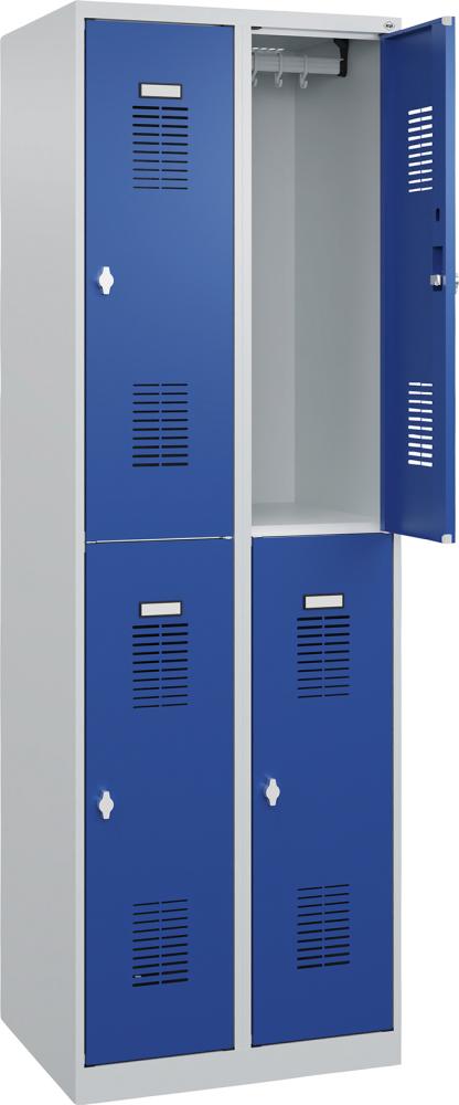 Garderobenschrank BASIC B600xT500xH1850 mm RAL 7035/5010, 2x2Abteile