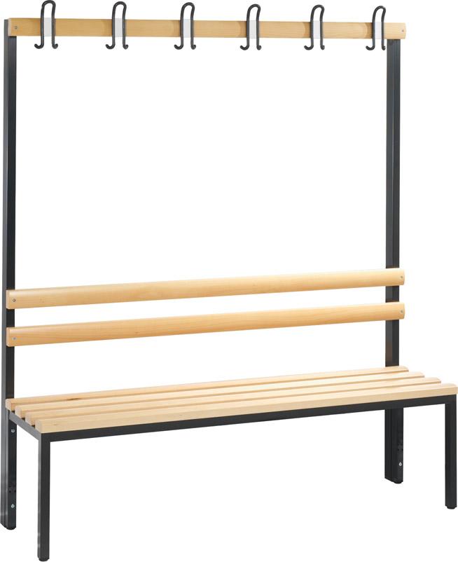 Garderobenbank einseitig B1500xT403xH1710 mm RAL 7021/Hartholz ohne Schurost, 4 Füße CP