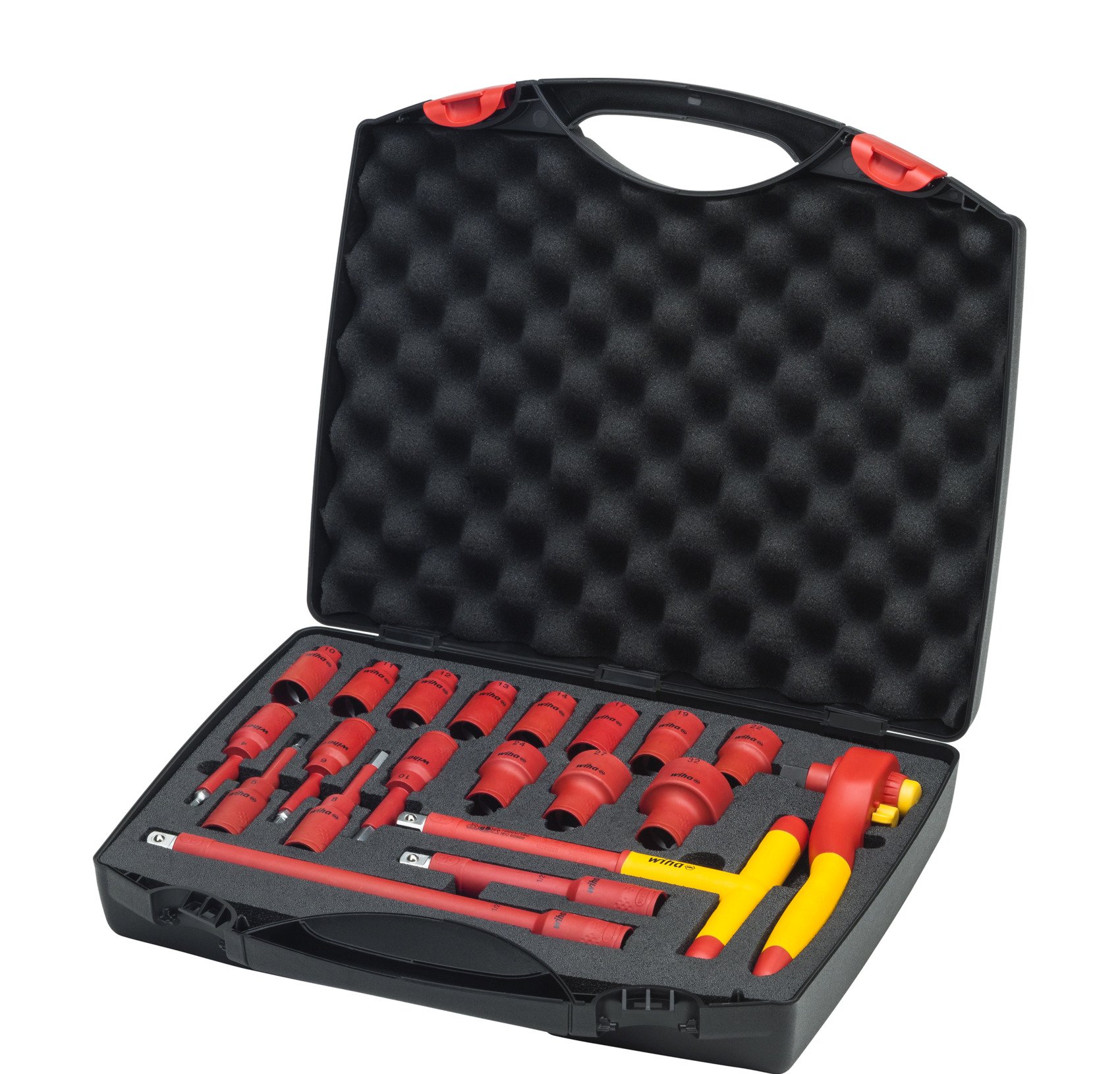 Wiha Umschaltknarren Set electric 1/2" 20-tlg. mit Druckknopf und Kugelsicherung inkl. Tasche (43024)