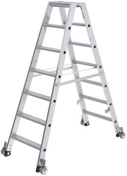 Alu-Stehleiter 2x7 Stufen, rollbar Gesamthöhe 1,61 m Arbeitshöhe bis 3,15 m