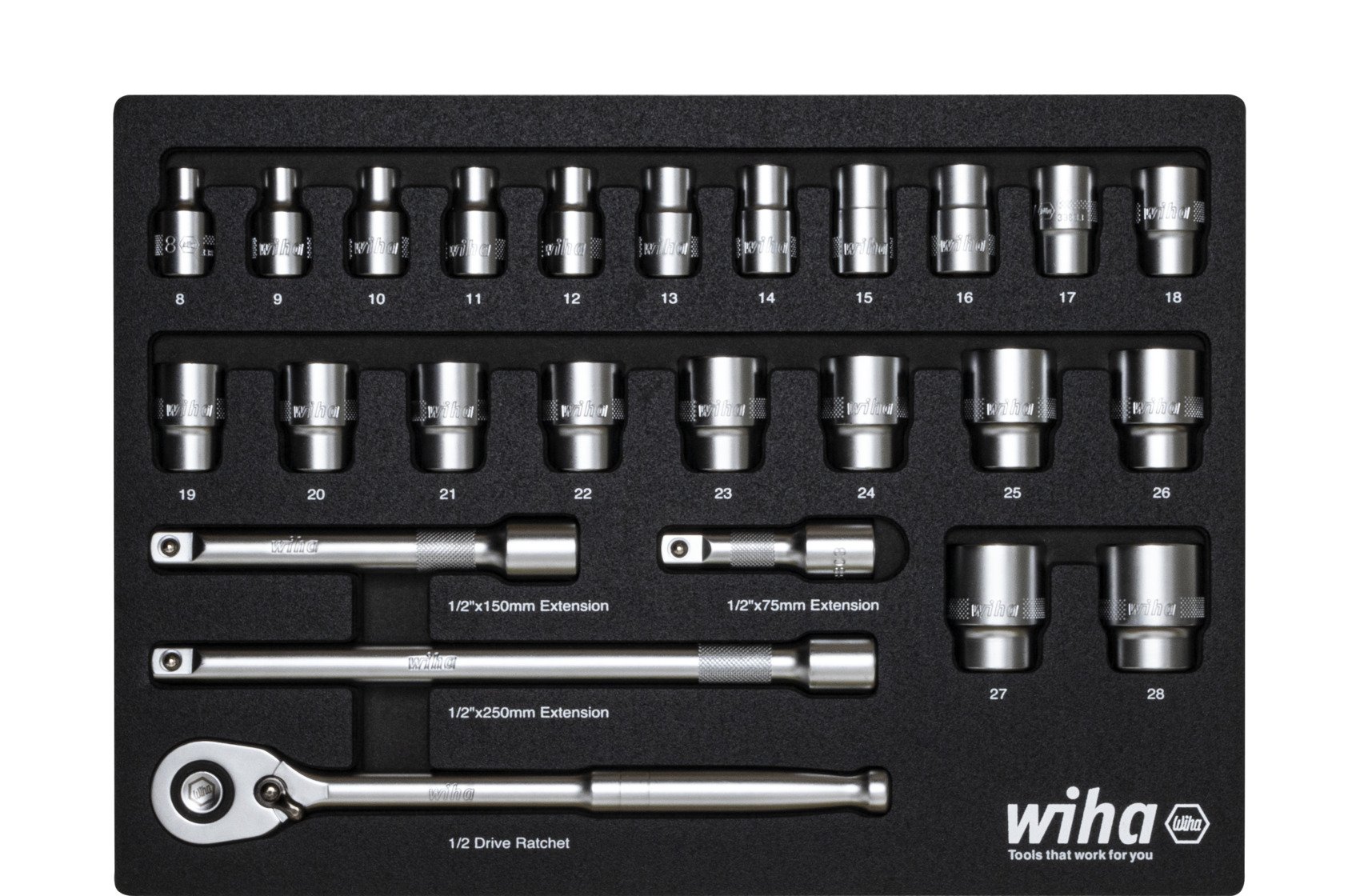 Wiha Ratschenschlüssel Set 1/2"  25-tlg. in Schaumeinlage (44740)