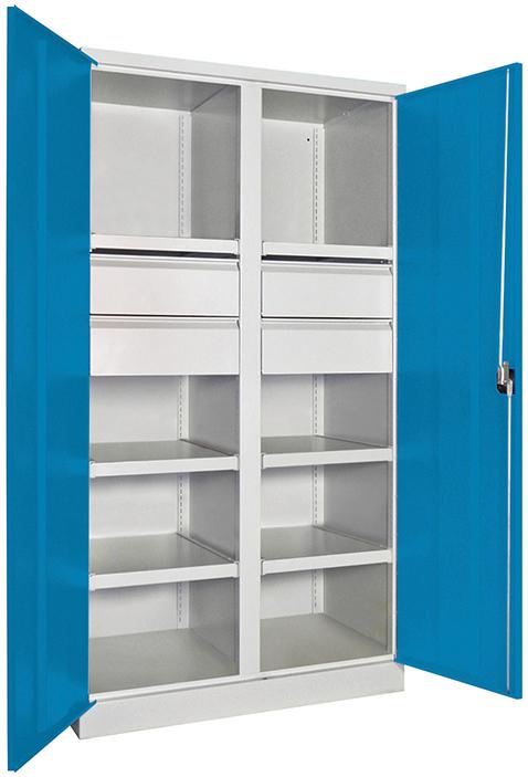 Schwerlastschrank m.TürenH1950xB1040xT630 mm 6 FB, SL 4 x FH 175 mm RAL 7035 Mittelwand