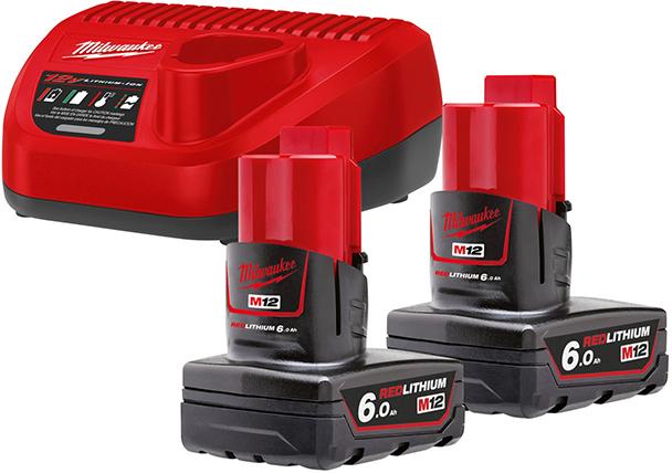 Akku-Starter Set M12 NRG-602 Milwaukee 2x12,0 V 6,0 Ah Ladegerät C12 C Karton