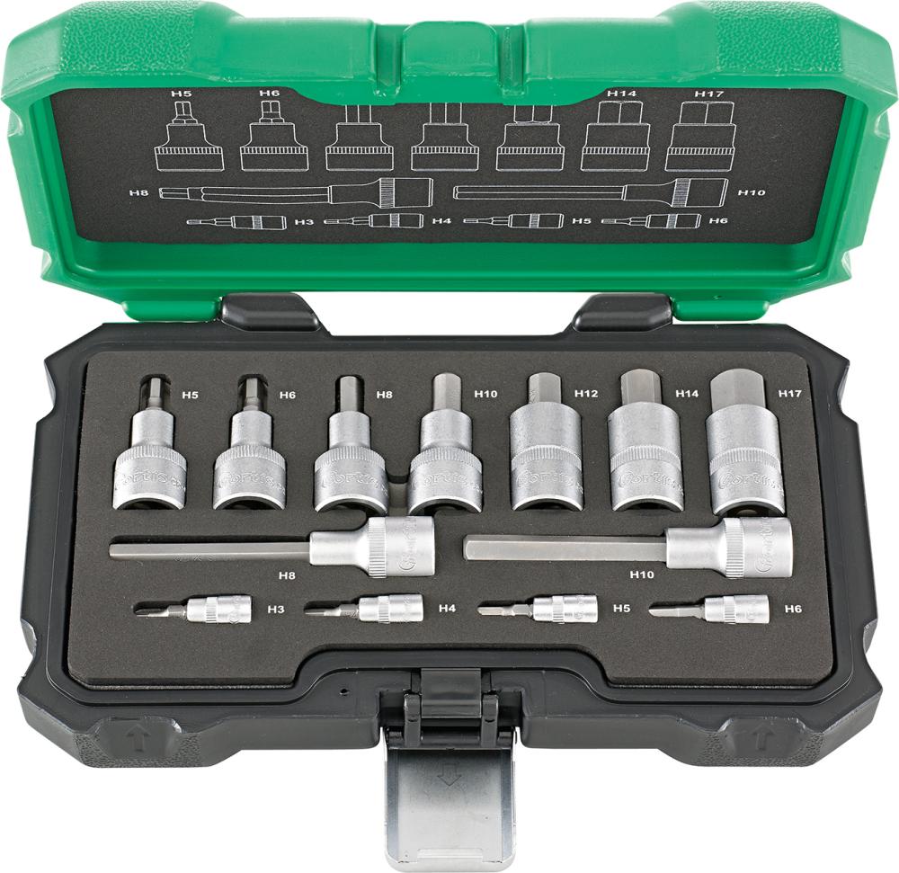 Schraubendrehereinsatz- Satz Innensechskant 1/4+1/2" 3-17mm 13-teiligFORTIS