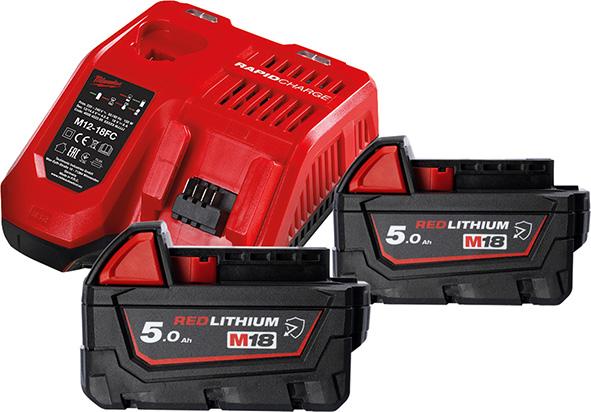 Akku-Starter Set Chemier.M18 NRGCR-502 Milwaukee 2x18,0 V 5,0 Ah Ladegerät M12-18FC Karton