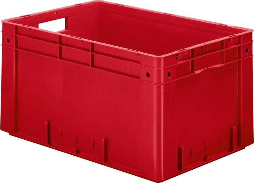 Transport-Stapelkasten B600xT400xH320 mm rot Auflast 700kg mit Griffloch LA-KA-PE