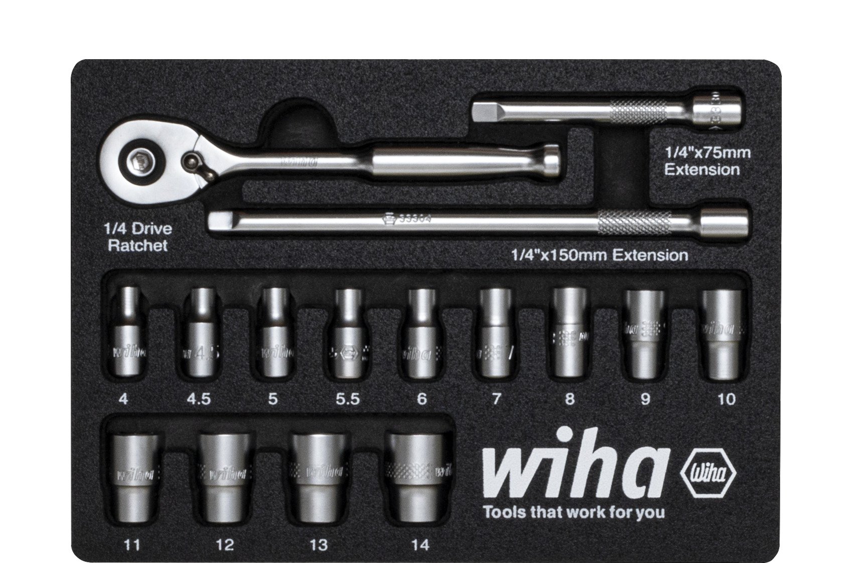 Wiha Ratschenschlüssel Set 1/4" 16-tlg. in Schaumeinlage (44683)