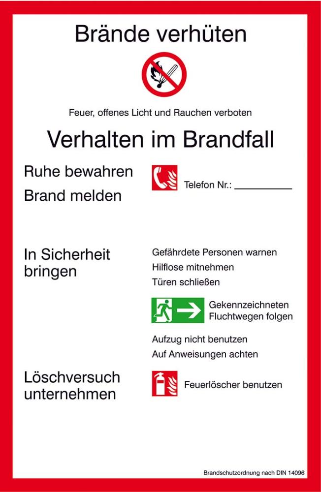 Verbotsschild Aluminium B200xH300 mm Brandschutzverordnung BRD