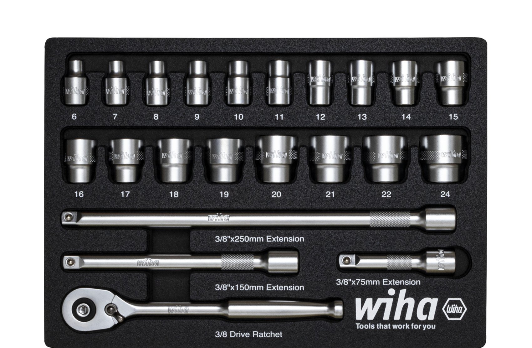 Wiha Ratschenschlüssel Set 3/8" 22-tlg. in Schaumeinlage (44708)