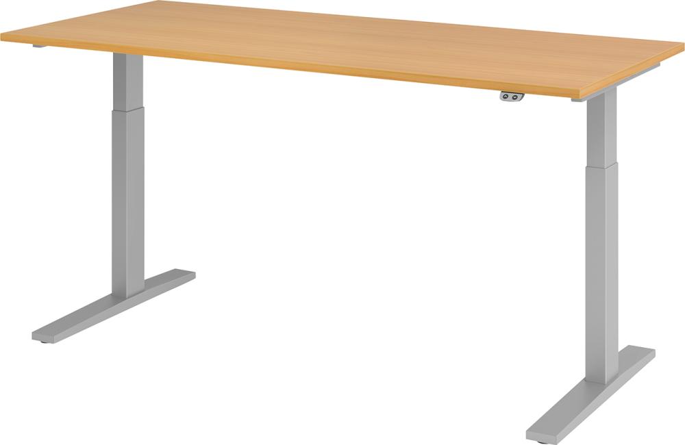 Schreibtisch höhenvers. 1800x800x700-1200 mm Gestell silber, Platte Buche