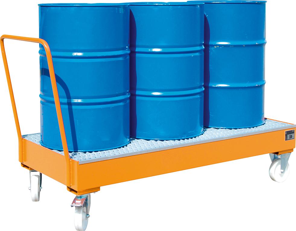 Fahrbare Auffangwanne 3x200ltr. RAL 2000 B800xT1920xH1115mm Fahrbare Auffangwanne