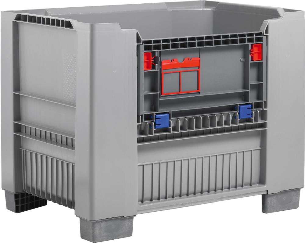 Palettenbox KUBO B1200 x T1000 x H790 mm 4 Füße mit Entnahmeklappehellgrau