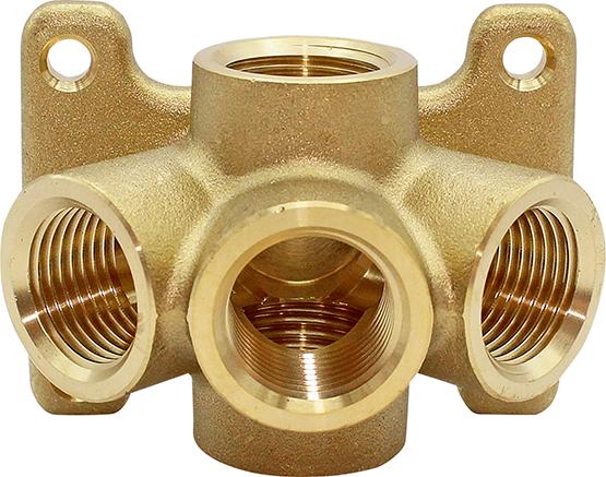 Verteiler zur Wandbefestigung, Messing, 5 x G1/2" IG, 3 Anschl. vorne, RIEGLER