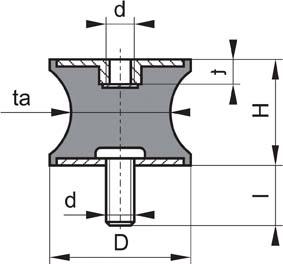 Gummi-Metall-Puffer talliert Typ B D60xH60 M10x28 NR55