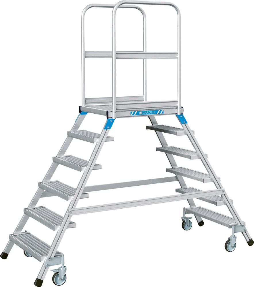 Podesttreppe beidseitig 6 Stufen/Gitterrost Podesthöhe 1,44 m ZARGES