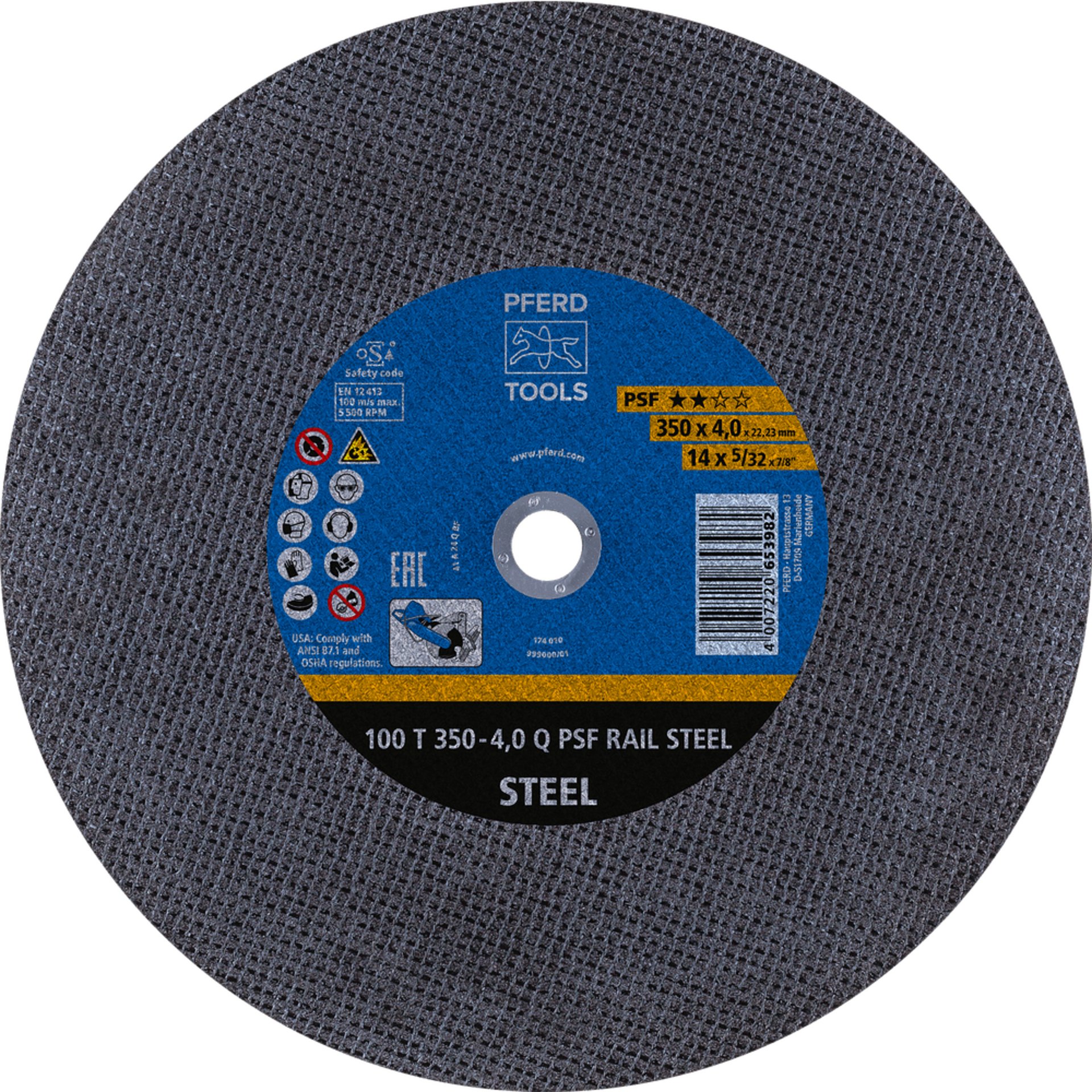 PFERD TOOLS RAIL stat. Trennscheiben 100 T 350-4,0 Q PSF RAIL STEEL/22,23