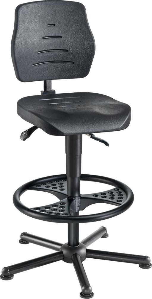 Arbeitsstuhl PU-Schaum schwarz Sitzhöhe 580-830 mm mit Gleiter/Fußring