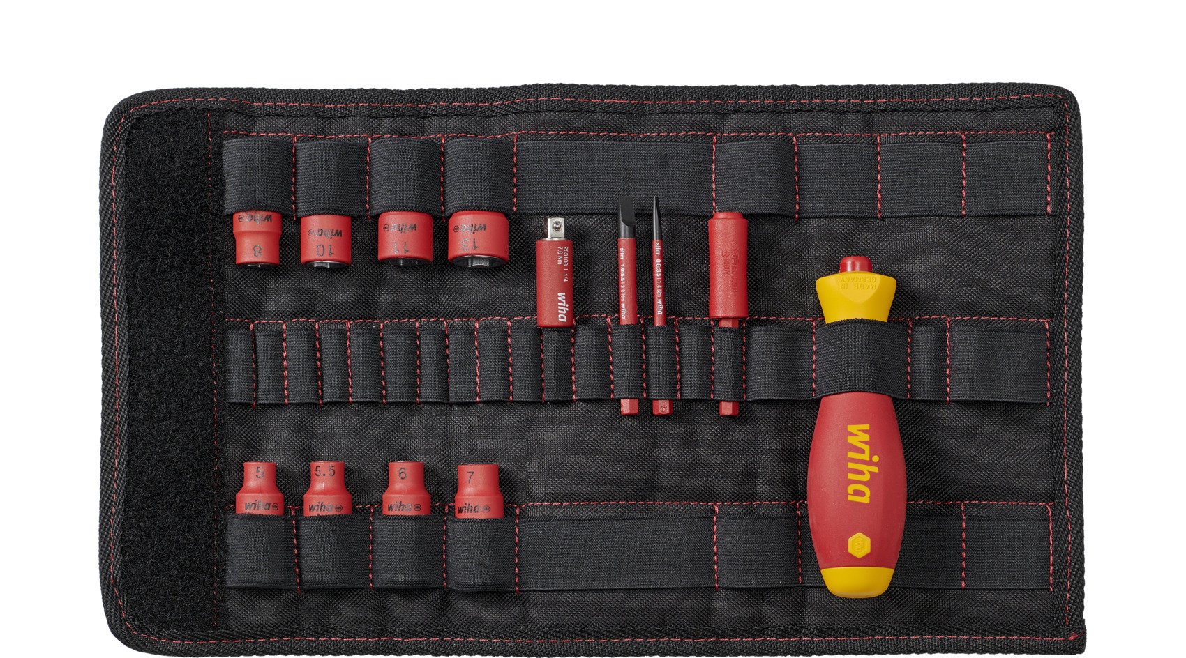 Wiha Schraubendreher und Steckschlüsseleinsatz 1/4" Set slimVario® electric gemischt 14-tlg. inkl. Falttasche (43467)