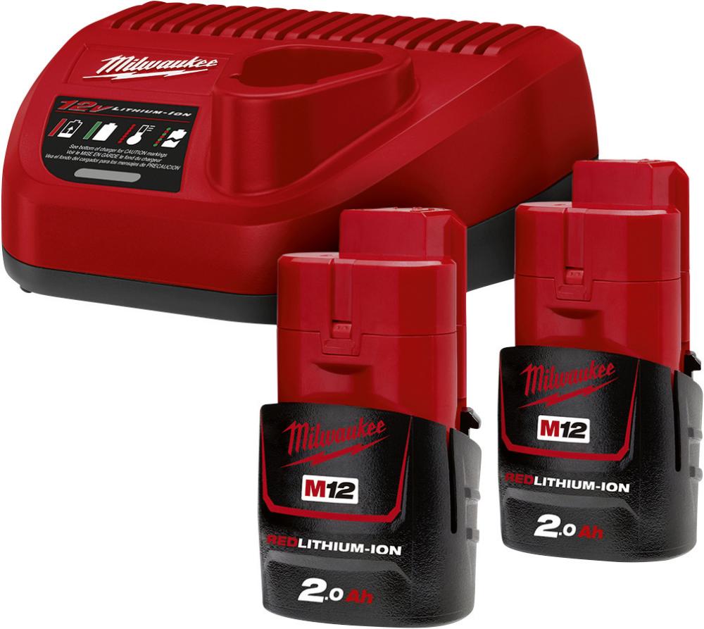 Akku-Starter Set M12 NRG-202 Milwaukee 2x12,0 V 2,0 Ah Ladegerät C12 C Karton