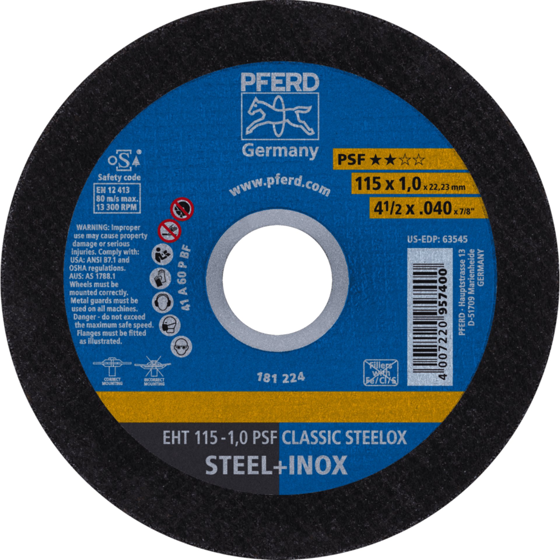 PFERD TOOLS Trennscheiben EHT 115-1,0 PSF CLASSIC STEELOX