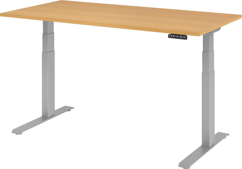 Schreibtisch höhenvers. 1600x800x640-1290 mm Gestell silber, Platte Buche