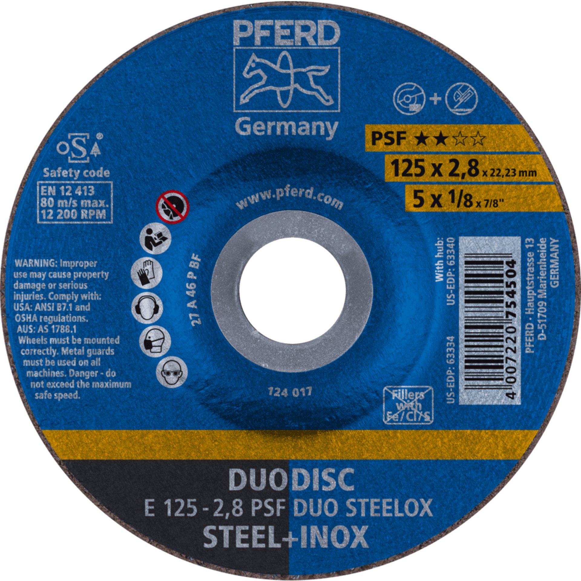 PFERD TOOLS Trennscheiben E 125-2,8 PSF DUO STEELOX