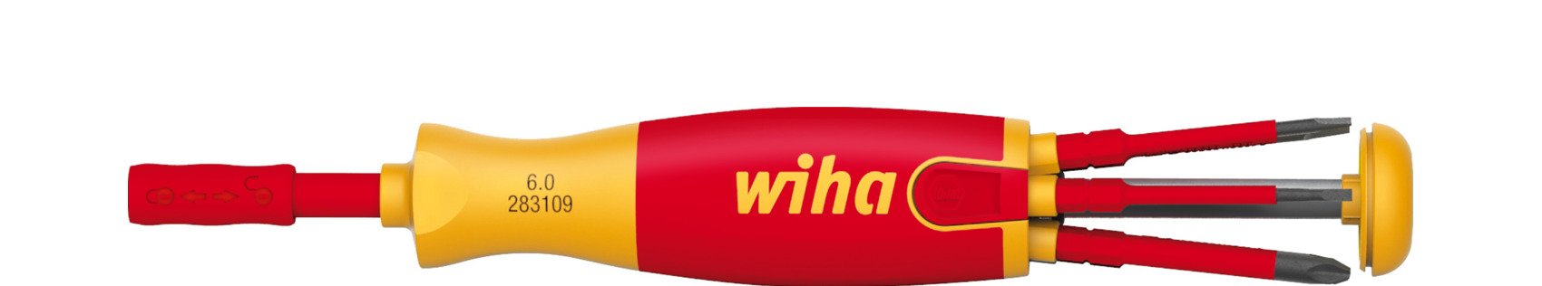 Wiha Schraubendreher mit Bit Magazin LiftUp electric Schlitz, Phillips, PlusMinus/Pozidriv mit 6 slimBits in SB-Kartonverpackung (38613)