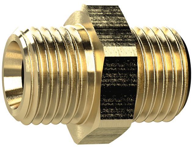 Doppelnippel, Messing AG G3/8" x G3/4", SW 32mm RIEGLER