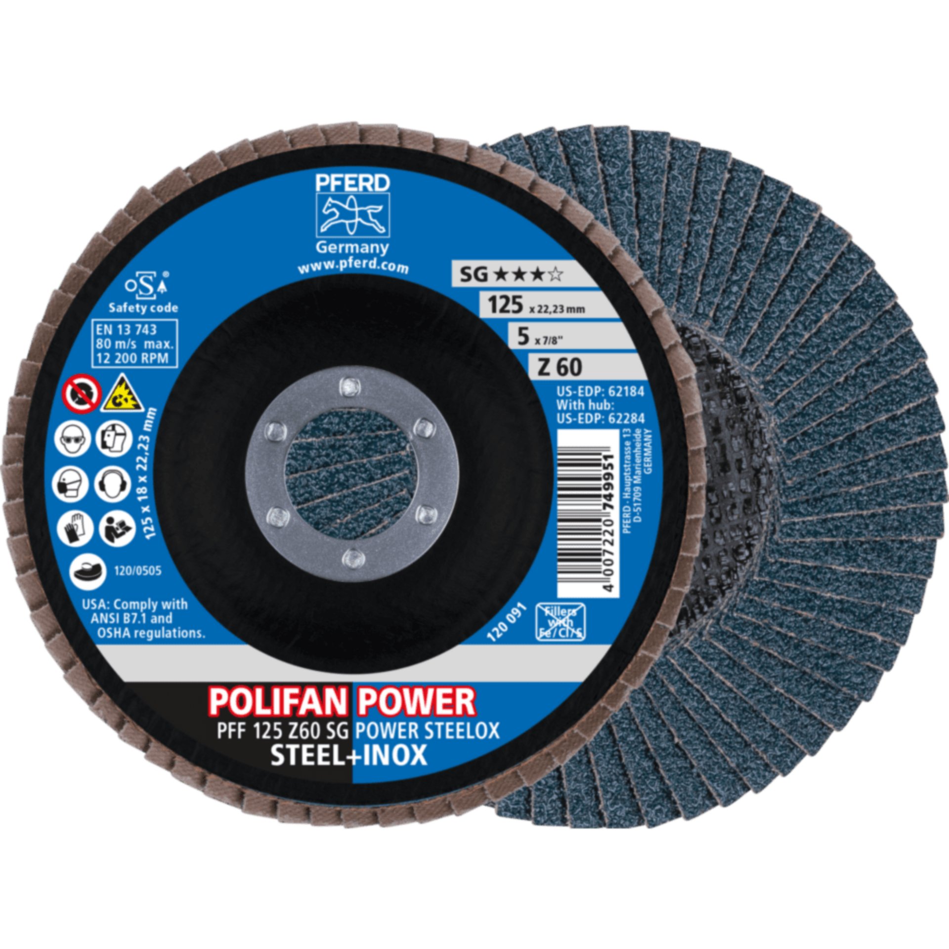 PFERD TOOLS POLIFAN-Fächerscheiben PFF 125 Z 60 SG POWER STEELOX