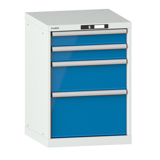 Unterschrank B564xT572xH800mm 27x27 E RAL 7035/5012 4 Schubladen