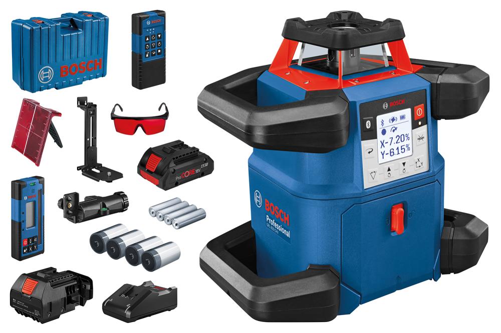 Rotationslaser GRL 600 CHV Bosch 1x18,0 V 4,0 Ah ProCore LadegerätGAL18V-40 Koffer