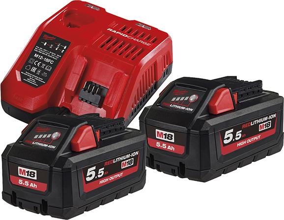 Akku-Starter Set HighOut.M18 HNRG-552 Milwaukee 2x18,0V 5,5 Ah HighOutputLadegerät M12-18FC Karton