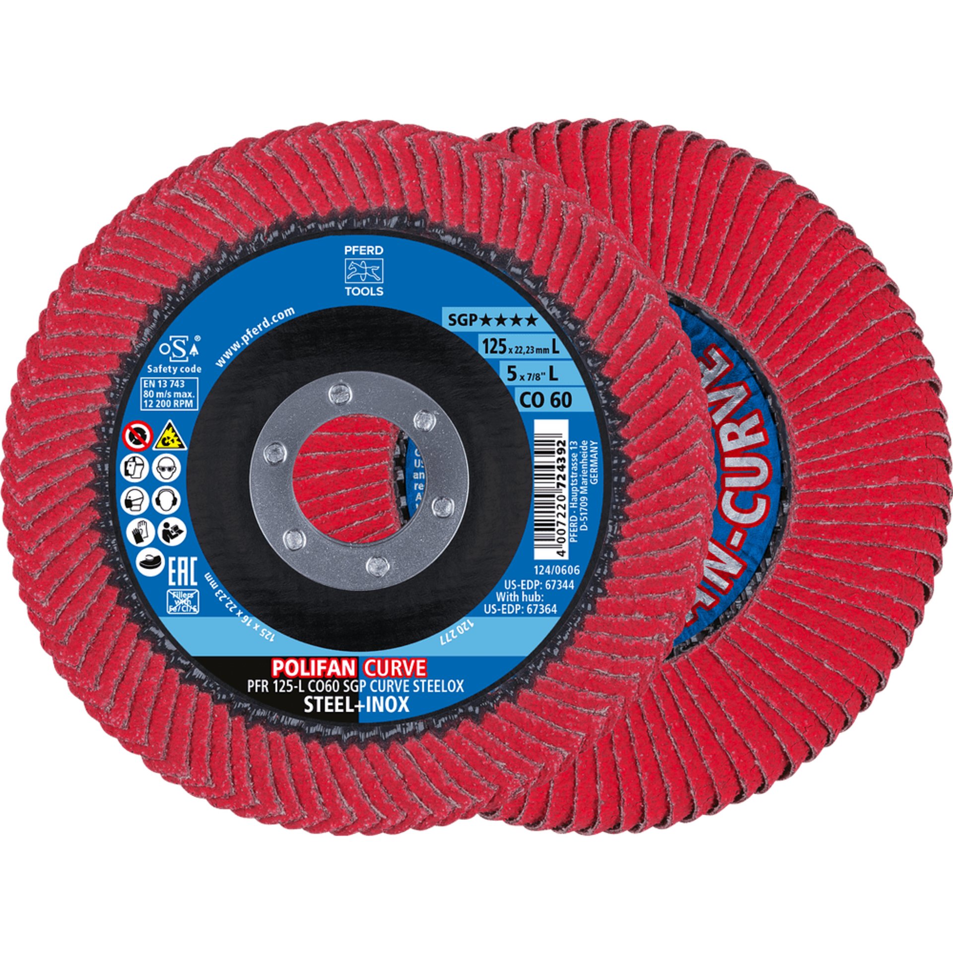 PFERD TOOLS POLIFAN-Fächerscheiben PFR 125-L CO 60 SGP CURVE STEELOX (POS 2)