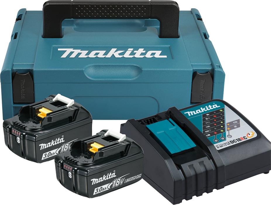 Power Source Kit 18,0 V 3,0 Ah Makita 2x18,0V 3,0 Ah Ladegerät DC18RC MAKPAC