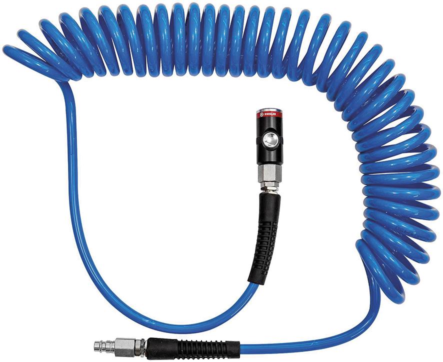 Spiralschlauch PU blau, Sicherheits-Kupplung und Stecker NW7,4 12x8mm 7,5m RIEGLER