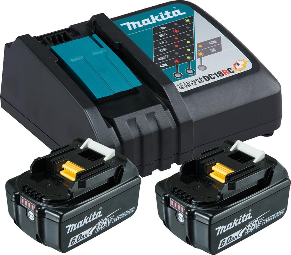 Power Source Kit 18,0 V 6,0 Ah Makita 2x18,0V 6,0 Ah Ladegerät DC18RC Karton