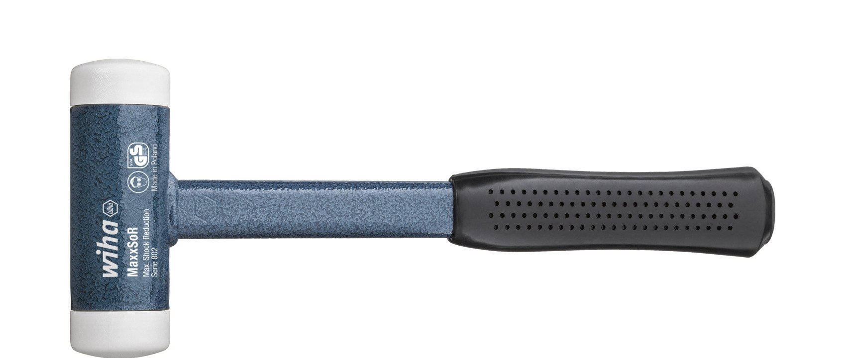 Wiha Schonhammer rückschlagfrei, sehr hart mit Stahlrohrstiel, Rund-Schlagkopf 60, 375 mm (39022)
