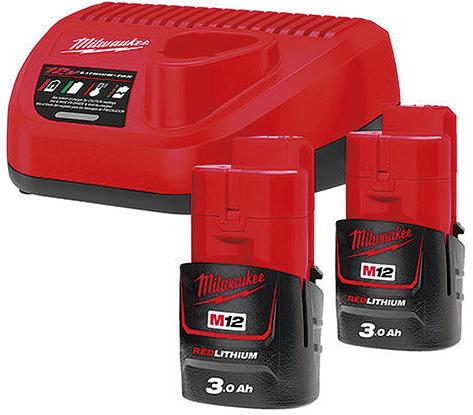 Akku-Starter Set M12 NRG-302 Milwaukee 2x12,0 V 3,0 Ah Ladegerät C12 C Karton
