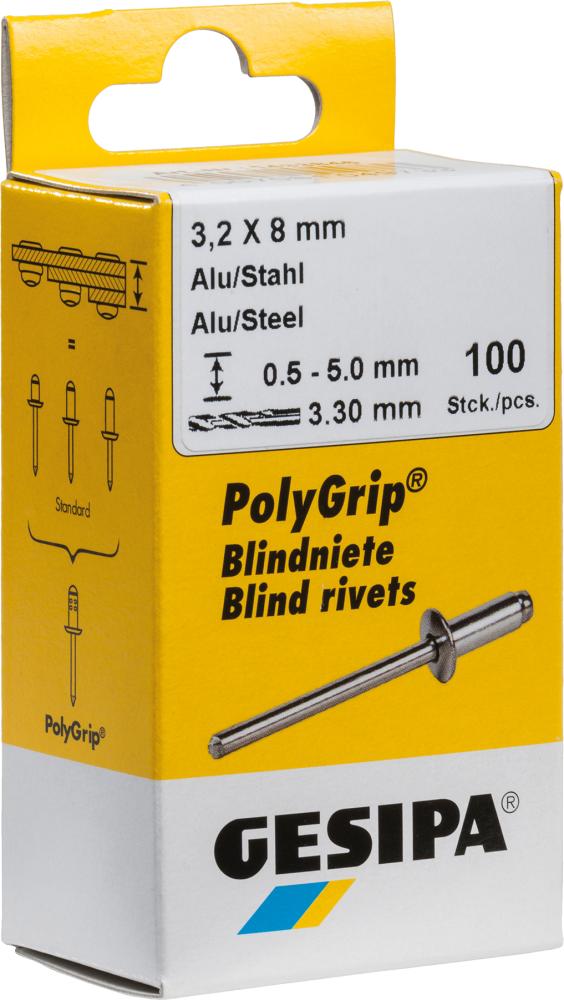 Blindniet Alu/Stahl Flachrundkopf Mini-Pack 3x6mm a 100Stück GESIPA