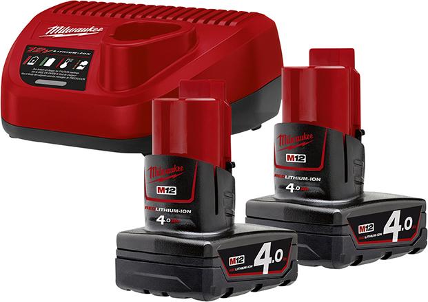 Akku-Starter Set M12 NRG-402 Milwaukee 2x12,0 V 4,0 Ah Ladegerät C12 C Karton