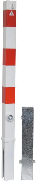 Absperrpfosten rot/weiß H1300xB70xT70 mm 1 Öse mit Dreikantverschluss zum Einbetonieren Schake