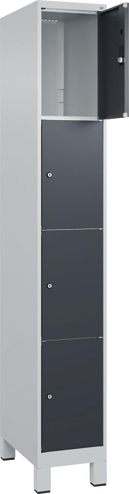 Fächerschrank CLASSIC B300xT500xH1950 mm RAL 7035/7016, 1x4 Fächermit 100 mm hohen Füßen