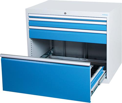 CNC-Schubladenschrank B1005xT735xH1019 mm RAL 7035/5012 4 Schubladen