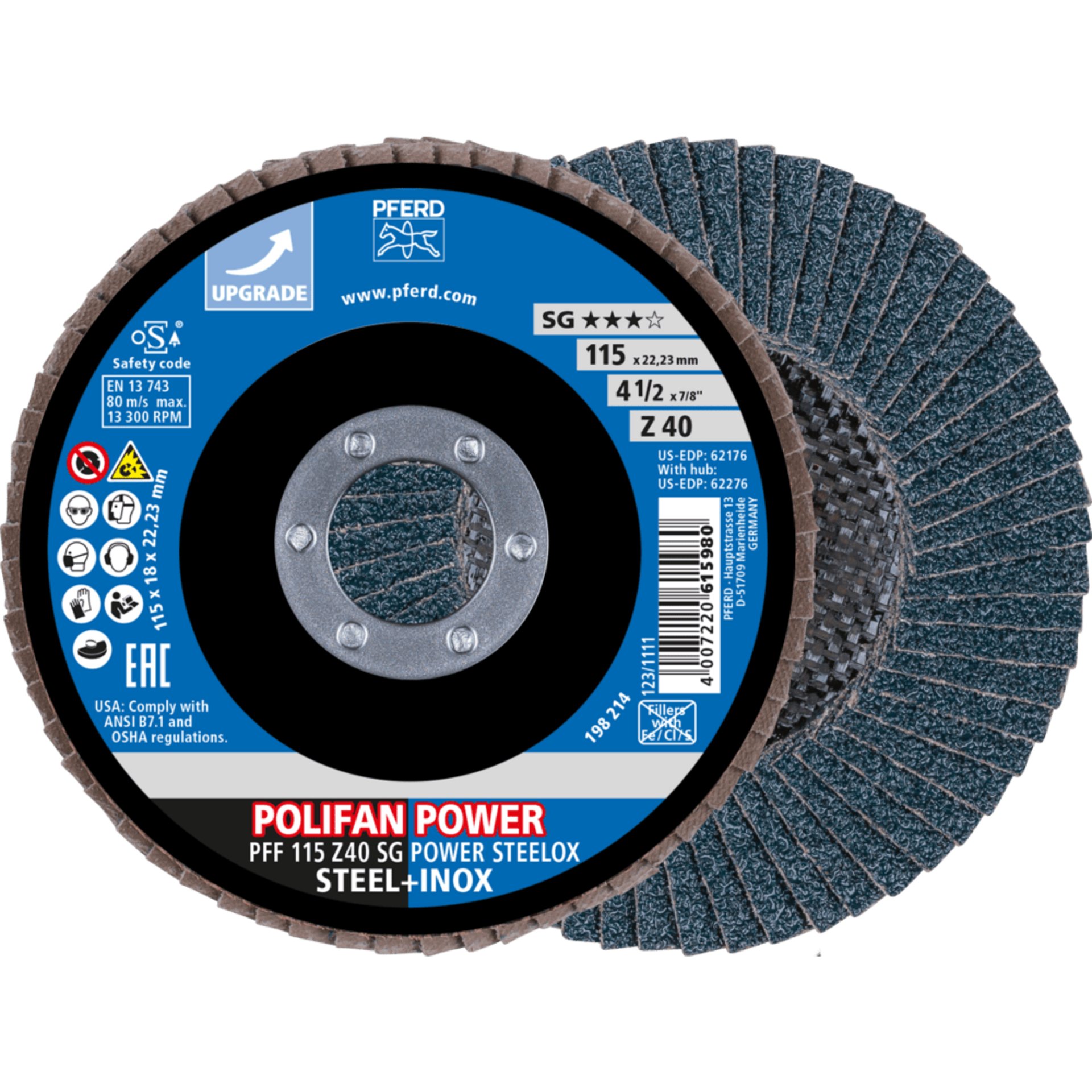 PFERD TOOLS POLIFAN-Fächerscheiben PFF 115 Z 40 SG POWER STEELOX