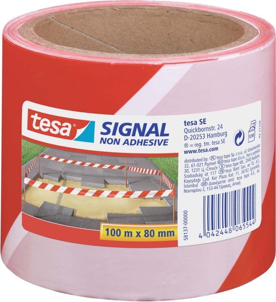 tesa 58137 Absperrband 100m x 80mm, rot-weiß nicht klebend