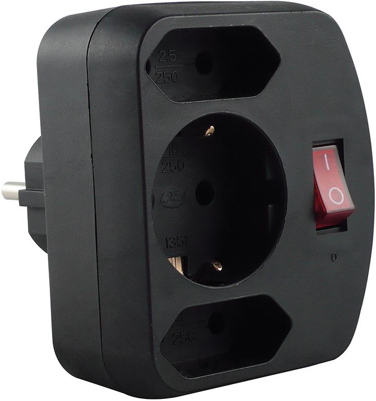Adapter mit Schalter 2+1-fach schwarz REV REV