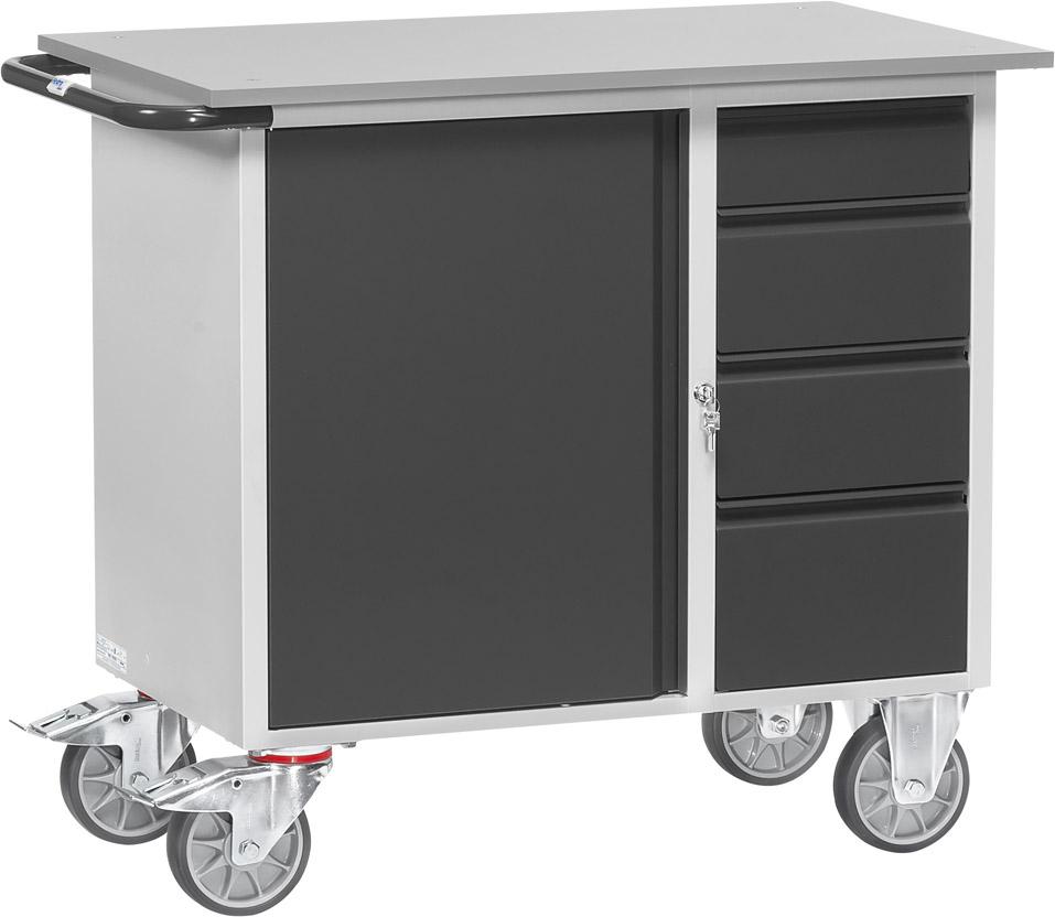 Werkstattwagen B1080xT590xH915mm RAL 7035/7016 4 Schubladen, 1 Schrank