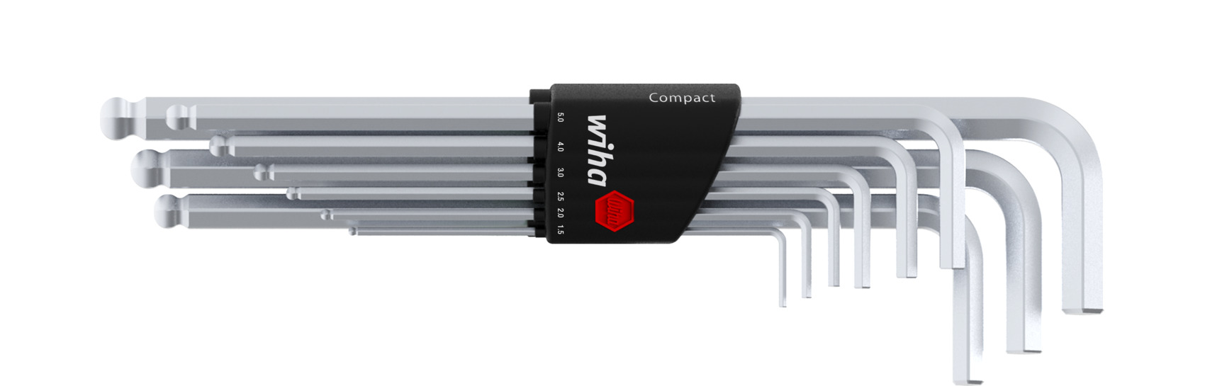Wiha Stiftschlüssel Set im Compact Halter Sechskant-Kugelkopf 9-tlg. mattverchromt (01418)