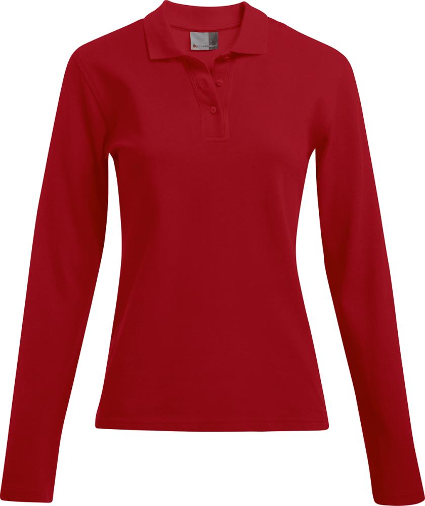 Women`s Heavy Polo Longsleeve,fire red, Gr.XXL