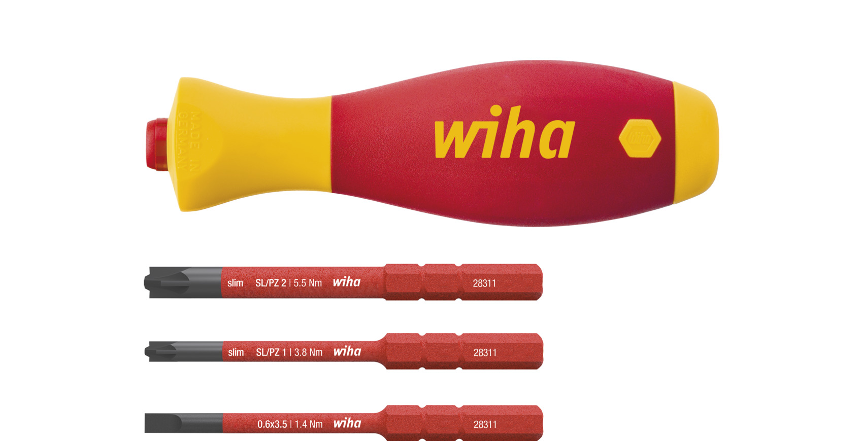 Wiha Schraubendreher Set SoftFinish® slimVario® electric Schlitz, PlusMinus Pozidriv mit 3 slimBits (43449)